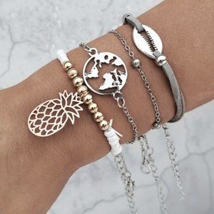 BOHO Pineapple Earth Conch Shell 4 Bracelet Set